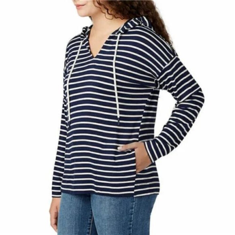 Buffalo David Bitton Women's Soft Knit Relaxed Fit Hoodie (Navy/White, Medium) - Picture 2 of 5